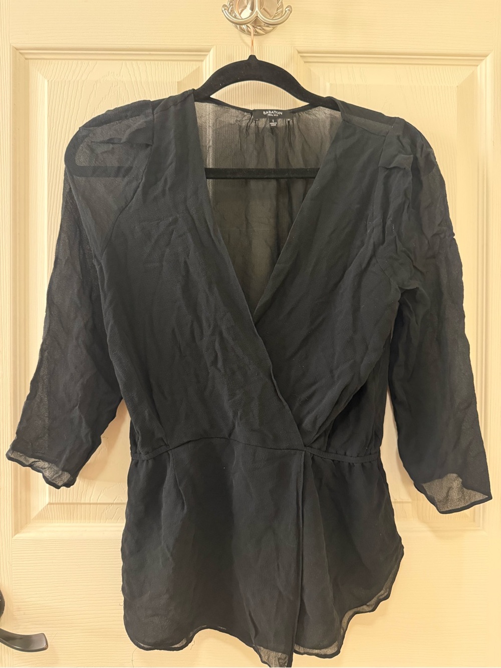 Babaton 100% Silk Black Sheer Wrap Blouse